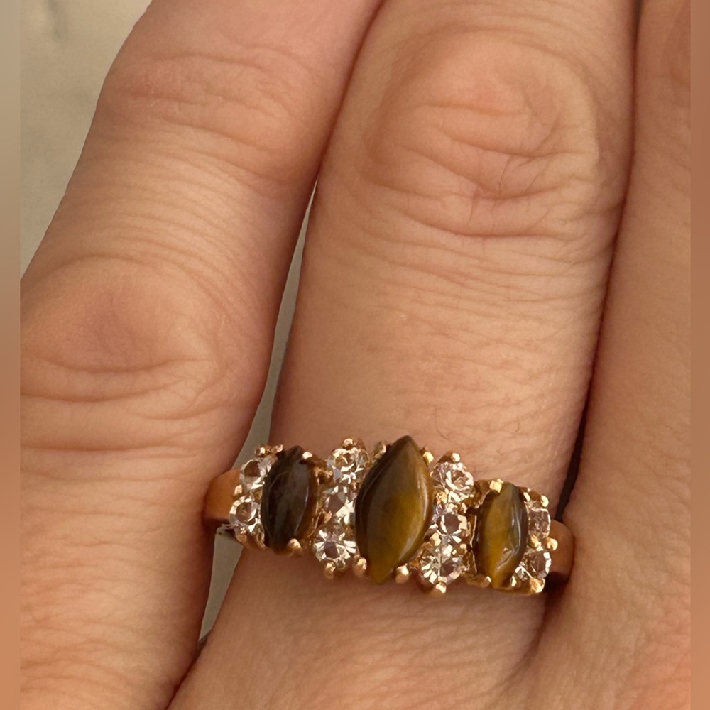 Genuine Tiger Eye 18K Gold Plated Band Ring - Picture 5 of 6